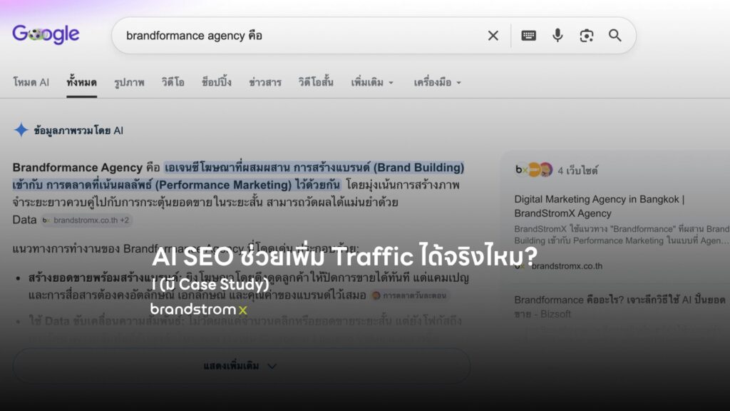 AI SEO ช่วยเพิ่ม Traffic ได้จริงไหม — Hero Banner บทความ BrandStromX